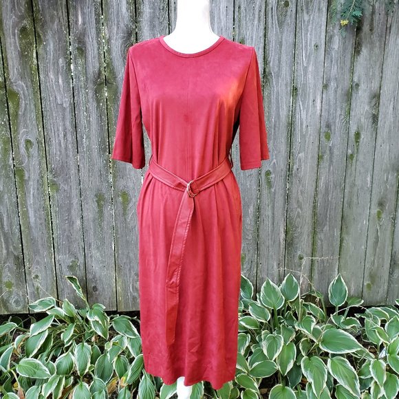 NWT Zara Stretchy Belted Shirt Dress Burgandy - Picture 1 of 6